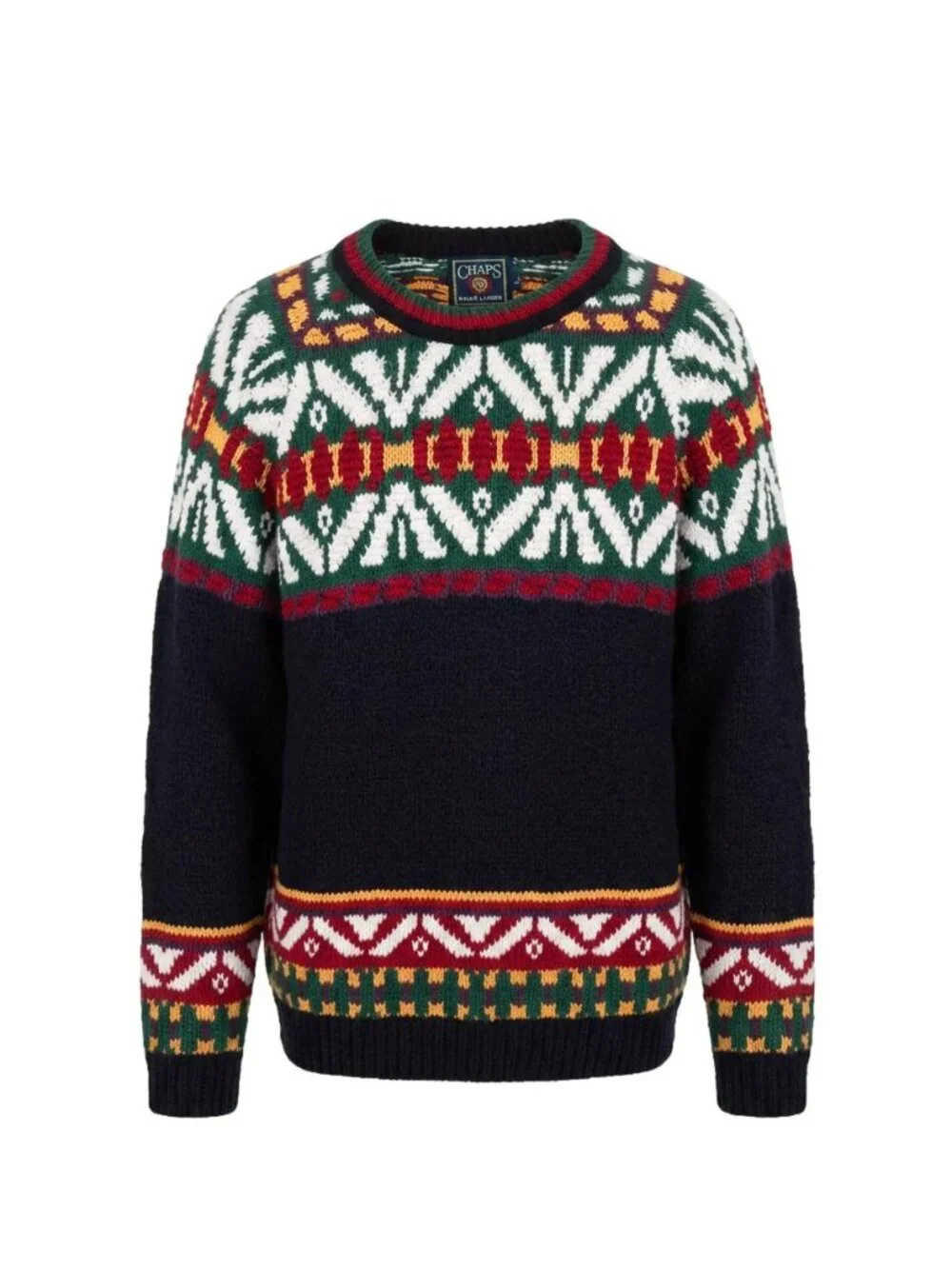 Vintage Ralph Lauren Chaps 90s Fair Isle Cotton Academia Apres Ski Sweater L